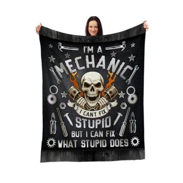 Imagem de WolfeDesignPDD Manta de caveira mecânica - Estampa com chave de caveira e citação engraçada - Presente resistente para mecânicos de automóveis, entusiastas de garagem que amam consertar e construir