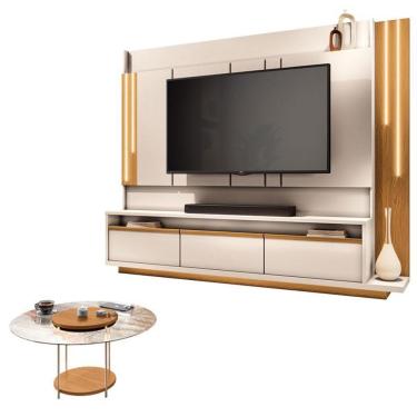 Imagem de Estante Home Theater Montane Off White Cinamomo E Mesa De Centro Sky Com Tampo De Vidro Cinamomo - Hb Móveis