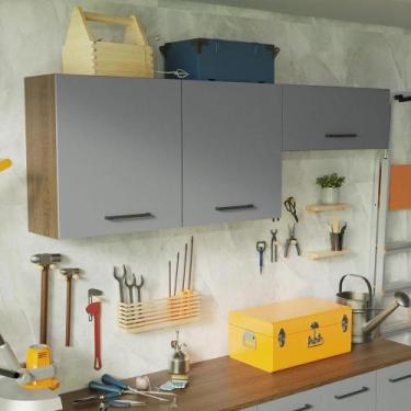 Imagem de Kit 2 Armários Aéreos Multiuso 3 Portas Rustic/Cinza - MADESA