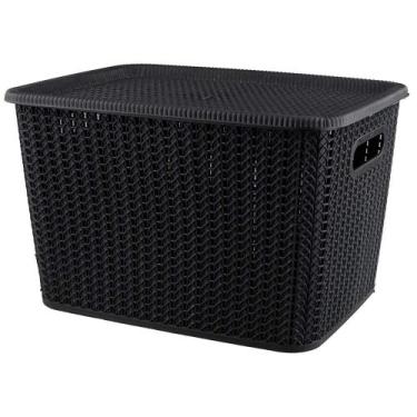 Imagem de Caixa Organizadora São Bernardo Rattan em Plástico Preta 20L, UNICA
