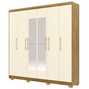 Imagem de Guarda Roupa Casal 223cm Com Espelho Pernambuco Nature/champanhe - Vila Rica