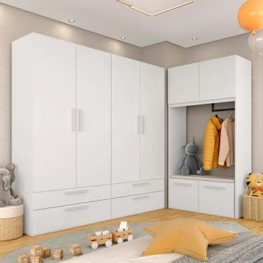 Imagem de Guarda Roupa Infantil 8 Pts 4 Gav E Puff Baú Joy Branco/l.bege - M.a -