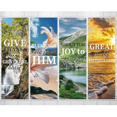 Imagem de 4 faixas de igreja para parede de santuário bem-vindo bandeiras religiosas inspiradoras padrão cênico pendurado pano de fundo escritura versículos bíblicos banner requintado igreja placas penduradas