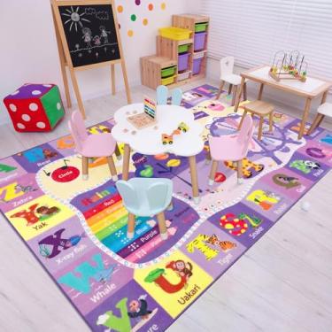 Imagem de B BENRON Tapete Educativo Infantil Roxo, Alfabeto e Animais, 1.28 x 0.5 ft, 1.5 polegadas de altura, Antiderrapante, Lavável na Máquina, Sala de Jogos