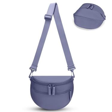 Imagem de FODOKO Bolsa transversal quadriculada preta e branca para mulheres, pochete quadriculada, carteiras, bolsa de cinto pequena e despojada, Roxo nuvem 2, Bolsa tiracolo quadriculada