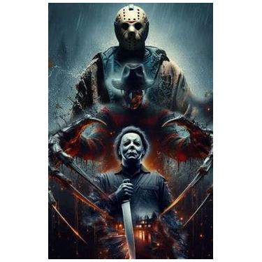 Imagem de Aurellart Kit de pintura com diamantes de ícones de filmes de terror, arte de parede com tema de Halloween, pontos de diamante para decoração de parede de casa 30 x 40 cm