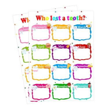 Imagem de FENGHERUIA Pôster gráfico de 2 peças Who Lost A Tooth I Lost A Tooth para decorações de sala de aula, calendário de dentes perdidos, tabela de aprendizagem, pôster de saúde para sala de aula para