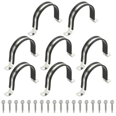 Imagem de PATIKIL 8 peças de braçadeiras de tubo, 2-3/4 polegadas 304 de aço inoxidável acolchoado de borracha U braçadeiras de conduíte clipes de fio de correia de tubo com parafuso hexagonal para instalação