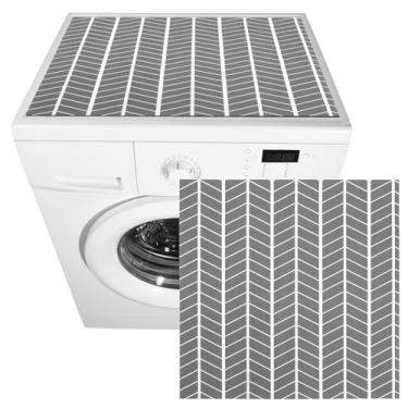 Imagem de 2 peças de capas de lavadora e secadora para a parte superior da máquina de lavar à prova de poeira com capas superiores antiderrapantes para lavadora e secadora (cinza)