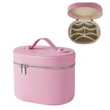 Imagem de Bolsa de maquiagem RSRSLEII rosa estética com divisória impermeável em