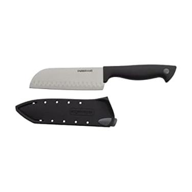 Imagem de Farberware Edgekeeper Faca Santoku de 12 cm com tampa de lâmina autoafiável, faca de cozinha de aço inoxidável de alto carbono com cabo ergonômico, faca afiada, preta