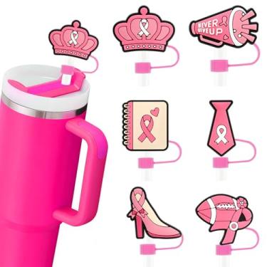 Imagem de HATOTO Capas Stanley de conscientização do câncer de mama para Stanley Cup, topos de palha de fita rosa para Stanley, topo de silicone de grau alimentício, tampa de canudos reutilizáveis para 0,4