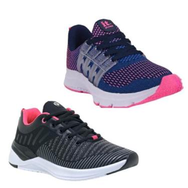 Imagem de Tênis Feminino Esportivo Caminhada Fitness Confortável Kit Cinza/Preto