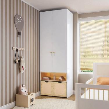 Imagem de Guarda-roupa Modulado com Led, 2 Portas e 2 Caixas Organizadoras Wave Casatema MadeiraOriginals Branco/Natural