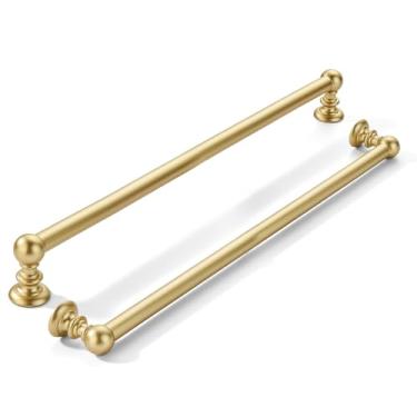 Imagem de khtumeware Pacote com 2 peças de 305 mm (12 pol.) Orifício central de armário dourado antigo puxadores de armário de cozinha sólido resistente para gavetas, penteadeira, alça de banheiro