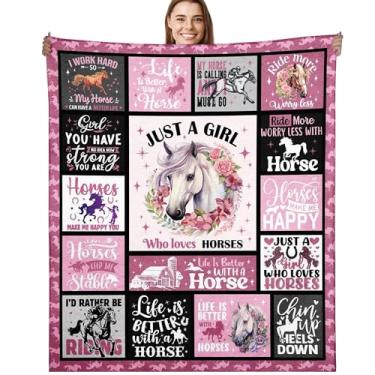 Imagem de Presentes de cavalo para meninas, cobertor de flanela com design Just a Girl Who Loves Horses macio, aconchegante e confortável, presente para amantes de animais para mulheres crianças amigas (127 cm