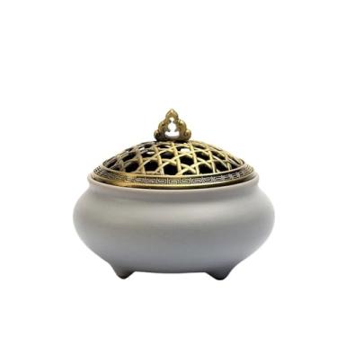 Imagem de Porta-incenso decorativo Queimador de incenso de cerâmica ideal para defumar, queimar incenso, fins rituais e decoração(Gray)