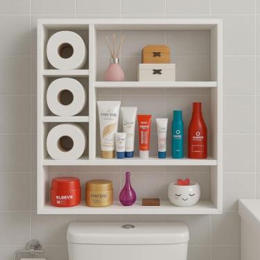 Imagem de Organizador de Banheiro Modular 60x50x12cm Prateleira de Parede com Nichos para Papel Higiênico, Produtos de Higiene Decorativo