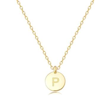Imagem de MIDDLUX Presentes personalizados exclusivos para ela, colares com inicial para mulheres, colar com pingente de moeda gravada em dois lados, joias de estilo minimalista para uso diário, 16 + 2" design,
