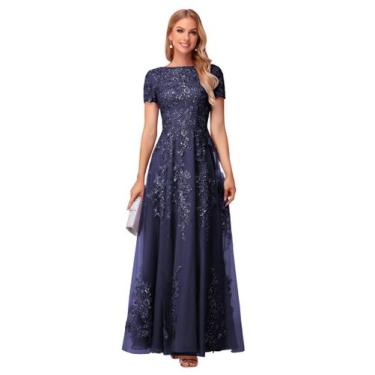 Imagem de Vestido Mãe da Noiva YOFF Lace Applique azul marinho