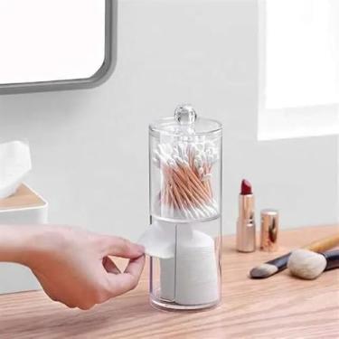 Imagem de Porta Algodão Cotonete Acrílico Organizador De Cosméticos Duplo Com Tampa Transparente Kit Multiuso Para Banheiro e Maquiagem-Vende Mais