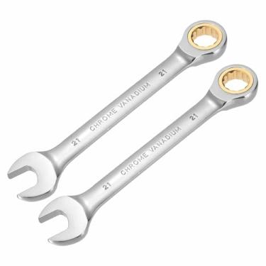 Imagem de HARFINGTON 2 peças chave de catraca de 21 mm métrico 12 pontos CR-V aço cromado alongamento caixa dupla chave catraca de extremidade aberta com 72 dentes e chave inglesa de 5° para reparo