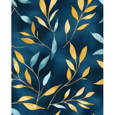 Imagem de Papel de parede azul escuro para contato botânico folha dourada azul marinho mural de parede simples colorido para banheiro quarto vinil impermeável autoadesivo removível locatário dormitório papel de