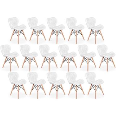 Imagem de Kit 16 Cadeiras De Jantar Charles Eames Slim Wood Estofada - Branco