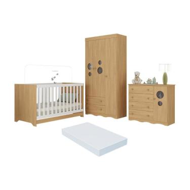 Imagem de Quarto de Bebê Completo com Berço Americano 3 em 1 Colchão Incluso Sonho Multimóveis MP4639