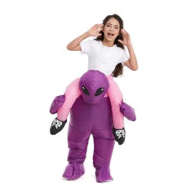 Imagem de HSCTEK Fantasia de alienígena inflável para crianças, meninos e meninas, fantasia de abdução alienígena para crianças, carregando-me segurando homem, fantasia de Halloween infantil, roxo