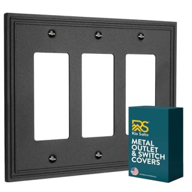Imagem de Rio Salto Imperial Collection Capa de tomada de tamanho médio capas de interruptor de luz placas de parede 3 gangs triplos decoradores decorativos decorativos tomadas elétricas metal linha dupla