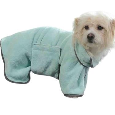Imagem de Toalhas de microfibra para cães de secagem de cães médio pequeno toalha absorvente roupão casaco pijama gato roupa de banho absorvente macio confortável fofo e respirável (verde, M)