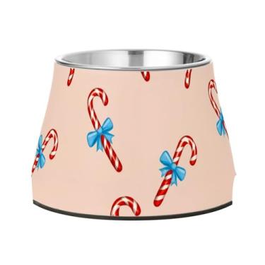 Imagem de Burbuja Tigela de ração de aço inoxidável para cães Candy Cane para comida e água, antiderrapante para cães médios e gatos, 590 ml