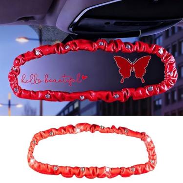 Imagem de Capa de espelho retrovisor com 3 peças, capa de espelho retrovisor automático de couro PU elástico com acessórios internos de carro borboleta ajuste universal para decoração de carro feminino