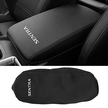 Imagem de LEXLEY Capa de apoio de braço para console central à prova d'água, capa protetora de couro antiarranhões para Nissan Sentra 2020 2021-pontos pretos