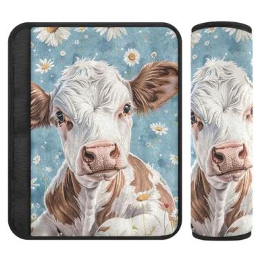 Imagem de Burbuja Capa para cinto de segurança de carro com flores de margarida de vaca macia e confortável para alça de ombro de assento de carro, 1 par pequeno