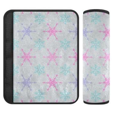 Imagem de Burbuja Capa para cinto de segurança de carro Snowflakes Protetor de cinto de segurança de carro macio confortável para alça de ombro de assento, 1 par pequeno