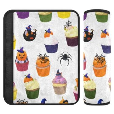 Imagem de Burbuja Capa para cinto de segurança de carro Cupcakes de Dia das Bruxas Protetor de cinto de segurança de carro macio confortável para alça de ombro de assento, 1 par pequeno