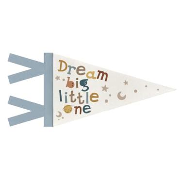 Imagem de WXHUM Decoração de sala de jogos de berçário infantil, bandeiras de bandeira de feltro Dream Big Little One, decoração de arte de parede azul para decoração de quarto de crianças, 20 x 43 cm