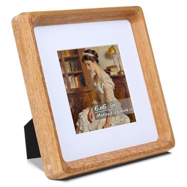 Imagem de Gdfmsc Moldura quadrada de 15 x 15 cm com tapete para 10 x 10 cm, madeira teca natural, feita à mão, canto arredondado com vidro verdadeiro, moldura de parede e mesa para galeria de fotos vertical ou