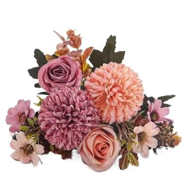Imagem de Buque de Flores Artificiais Decorativas 6 Cabeças - Crisântemo Rosa Bola de Outono para Arranjo de Mesa, Casamento, Casa - Artificial Flowers(Areia vermelha-137,1 Unidade)