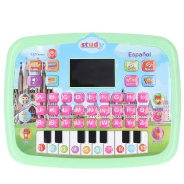 Imagem de Cryfokt Tablet de Aprendizagem Espanhola Brinquedo Eletrônico Colorido para Crianças Matemática Vocabulário Aprendizagem de Música para Crianças Portátil 7.1x9.4x0.8in (Verde)