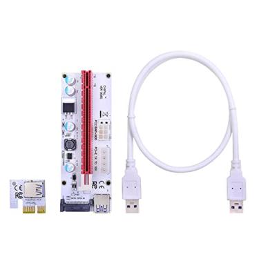 Imagem de ANZOAT 100 peças LED 008S PCI-E Riser Card PCI Express 1X a 16X 60CM Cabo USB 3.0 4Pin 6Pin 15Pin SATA Power para placa de vídeo GPU (branco 0,6 m)