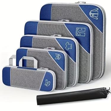 Imagem de Bolsa de armazenamento de viagem de nylon de 6 peças, organizador de compressão leve, mala de roupas, bagagem e suprimentos de viagem (azul escuro)