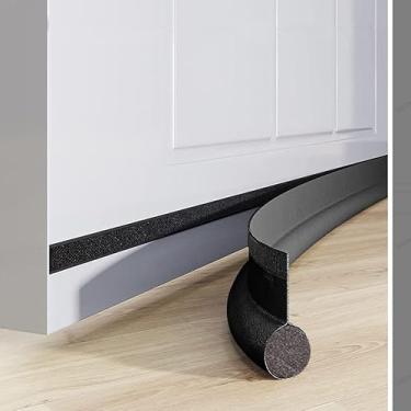 Imagem de Bloqueador de corrente de ar sob a porta, bloqueador de corrente de ar preto de 93 cm x 8 cm com adesivo, espuma PEP e tecido não tecido para isolamento, redução de ruído e poeira