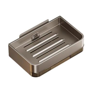 Imagem de 1 saboneteira de aço inoxidável montada na parede – sem necessidade de furadeira, bandeja removível de camada dupla, design à prova de vazamento, perfeita para banheiros e cozinhas, cinza