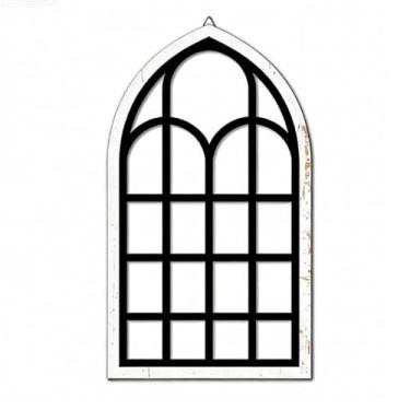 Imagem de Fenteer Espelho de janela arqueada, espelho com painel de janela, espelhos de parede decorativos rústicos e simples para entrada, penteadeira e decoração de, Preto