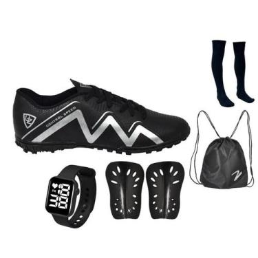 Imagem de Chuteira Society 1000 Campo Sintético Costurado Novo + Meião + Canelei