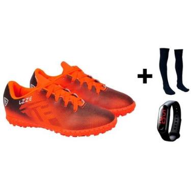 Imagem de Chuteira Society Costurado Adulto UZ+ Meião + Relógio, Laranja, 43