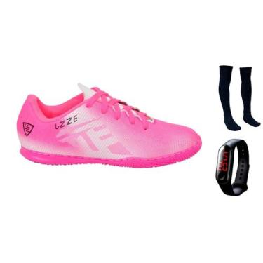 Imagem de Chuteira Futsal Quadra UZ Costurada + Meião Futebol + Relógio Digital 